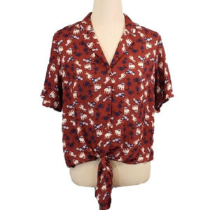 Monteau Red Button Down Shirt with Animal Print